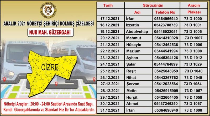 İlçemizde Nöbetçi Dolmuş Uygulaması Hayata Geçildi.