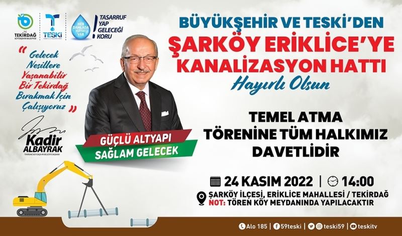 ŞARKÖY İLÇESİ ERİKLİCE MAHALLESİ KANALİZASYON İNŞAATININ TEMELİ  DÜZENLENEN TÖRENLE ATILACAK
