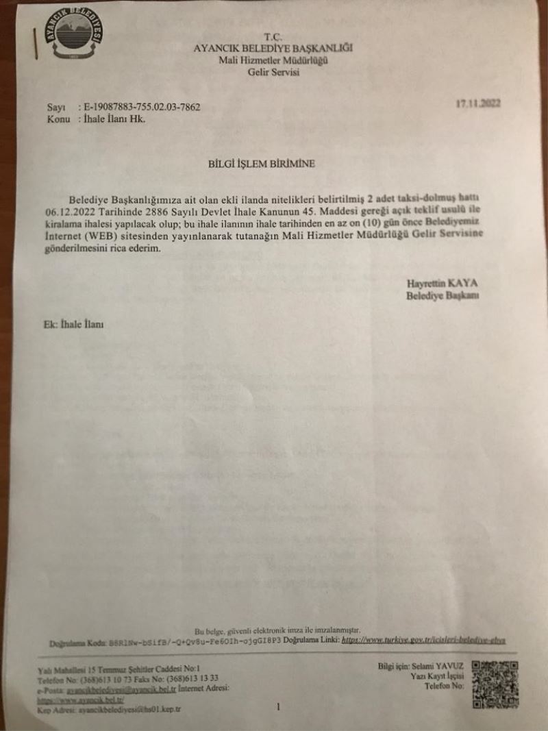 dolmuş hattı ihalesi