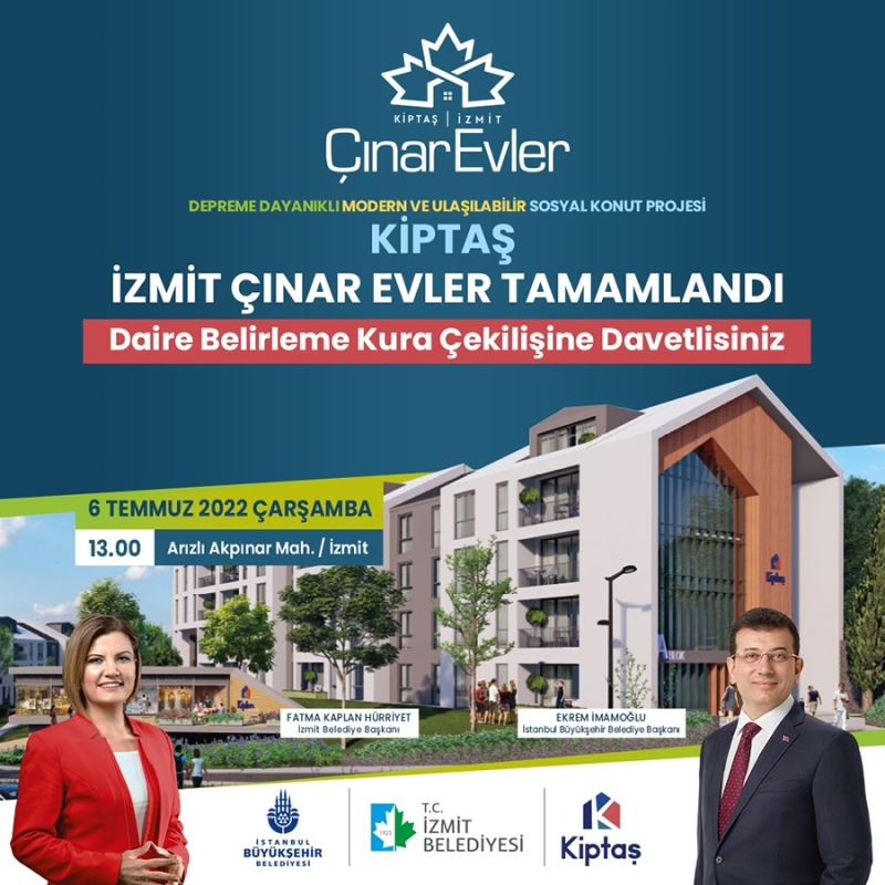 KİPTAŞ İZMİT ÇINAR EVLER’DE KURA HEYECANI YAŞANACAK