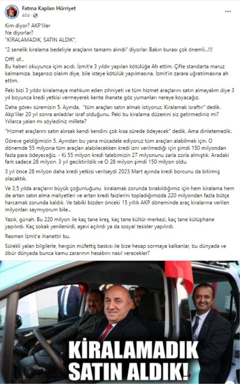 BAŞKAN HÜRRİYET: ARAÇ SATIN ALMA KONUSUNDA ÇİFTE STANDARDA UĞRADIK