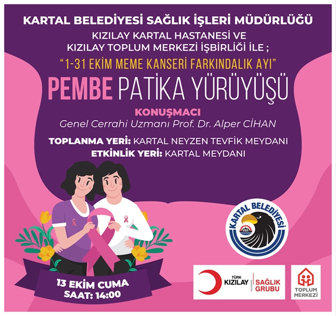 KARTAL’DA ‘PEMBE PATİKA YÜRÜYÜŞÜ’ İLE MEME KANSERİNE DİKKAT ÇEKİLECEK