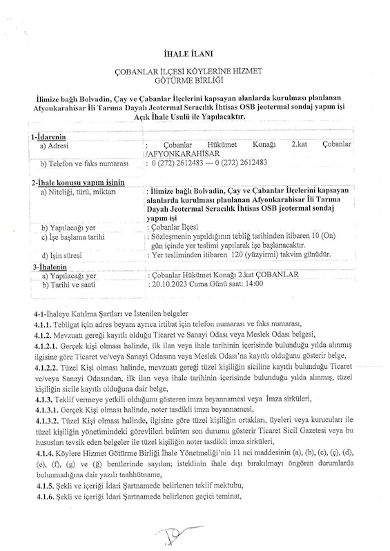 Jeotermal Seracılık İhtisas OSB Jeotermal Sondaj Yapım İşi İhalesi