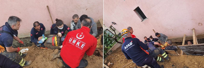 Göçükte sıkışan vatandaşı Büyükşehir itfaiyesi kurtardı