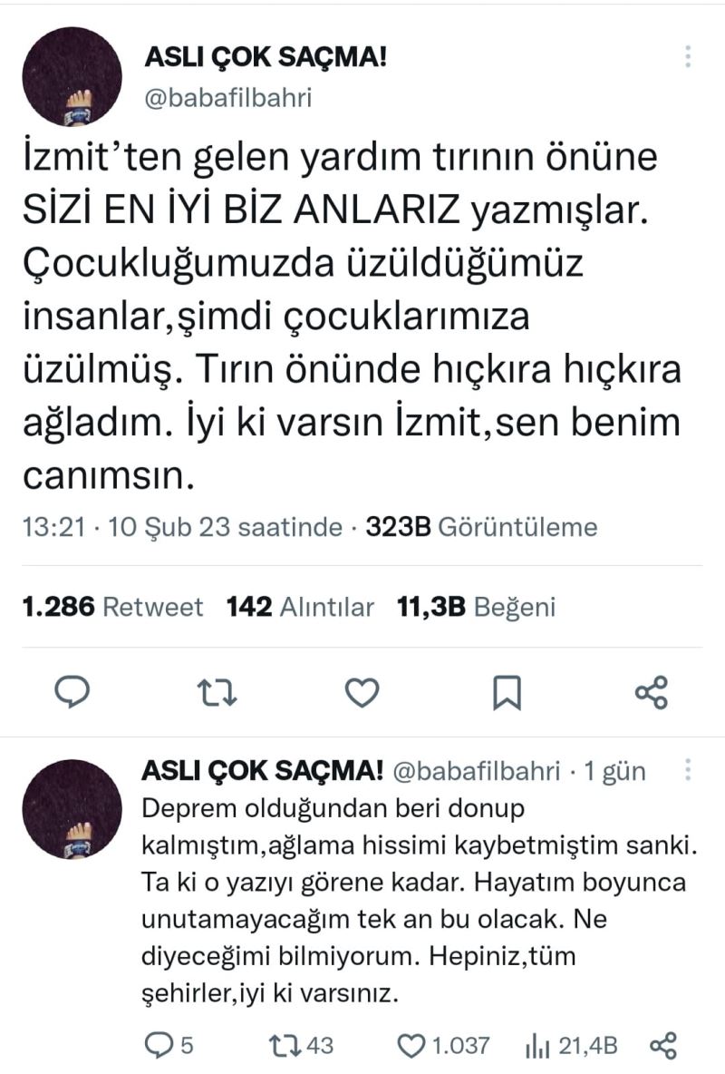 İZMİT BELEDİYESİNİN YARDIM TIRI ÜZERİNDE YAZAN “SİZİ EN İYİ BİZ ANLARIZ” NOTU DUYGULANDIRDI