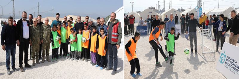 Bakan Akar, Büyükşehir’in çadır kentinde çocuklarla futbol oynadı