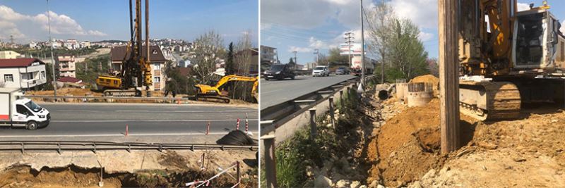 Feribot yolu üstgeçidinde  kazıklar çakılmaya başlandı