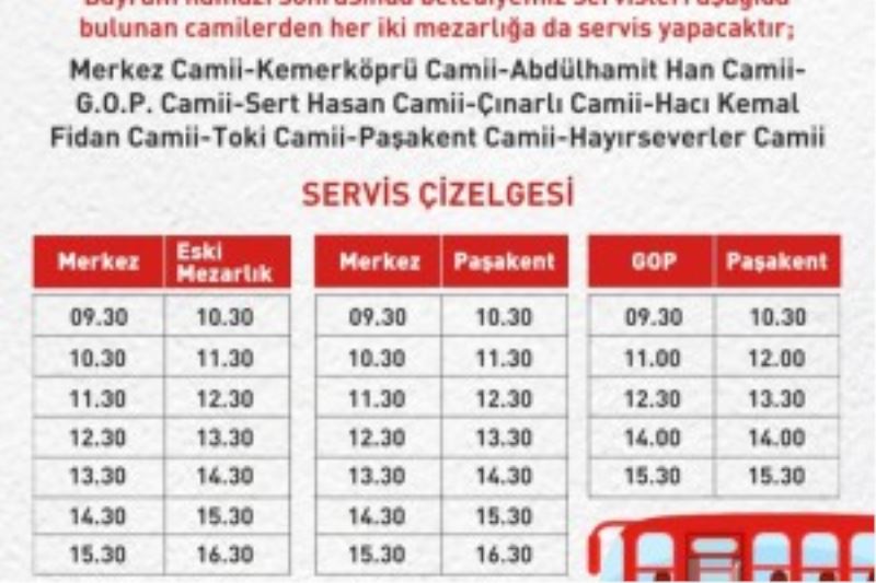 BAYRAM BOYUNCA ÜCRETSİZ SERVİS KALKACAK