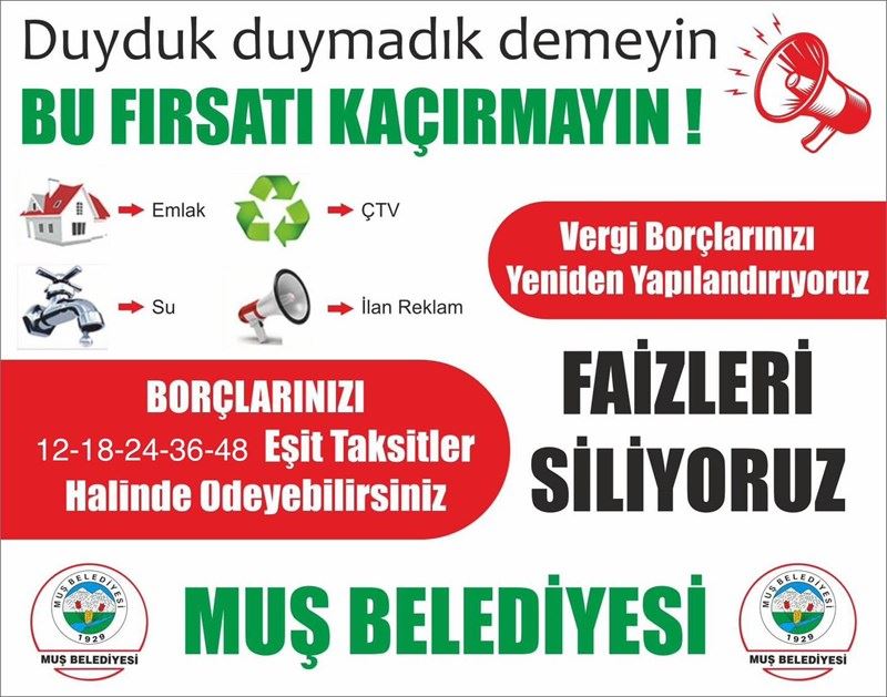 BELEDİYEMİZE BORCU OLAN VATANDAŞLARIMIZIN DİKKATİNE