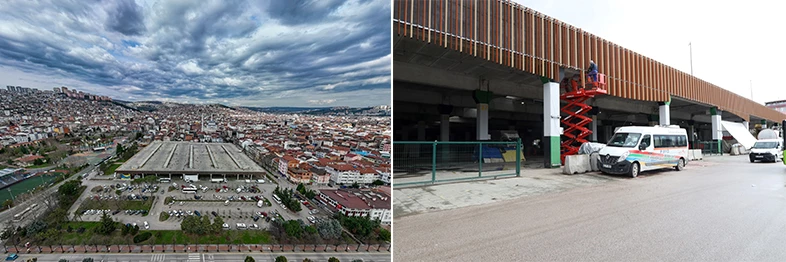 Pazar alanına sundurma çalışması başladı