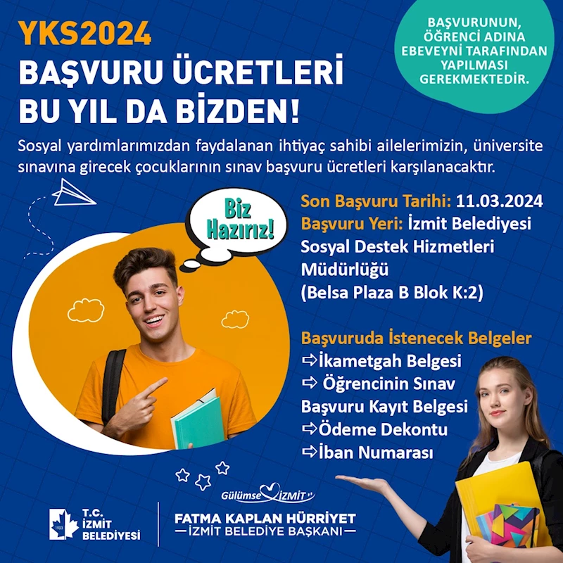 İZMİT BELEDİYESİ BİR KEZ DAHA YKS ÜCRETLERİNİ KARŞILIYOR