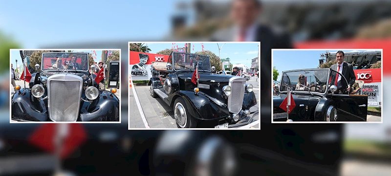 ATATÜRK’ÜN MAKAM ARACI BELEDİYE BİNASI ÖNÜNDE SERGİLENDİ