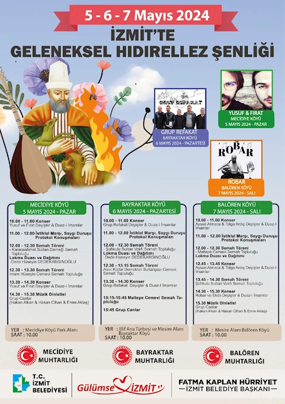 İZMİT BELEDİYESİ, GELENEKSEL HIDIRELLEZ ŞENLİKLERİNE BAŞLIYOR