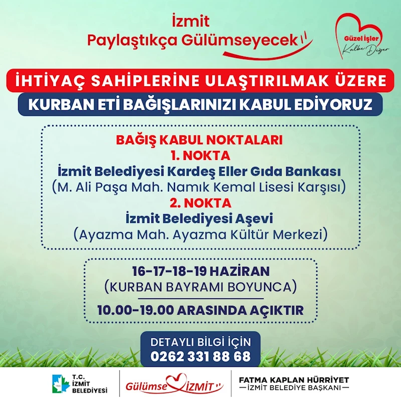 İZMİT BELEDİYESİ BU YIL DA KURBAN BAĞIŞLARINI ALARAK  İHTİYAÇ SAHİPLERİNE ULAŞTIRACAK