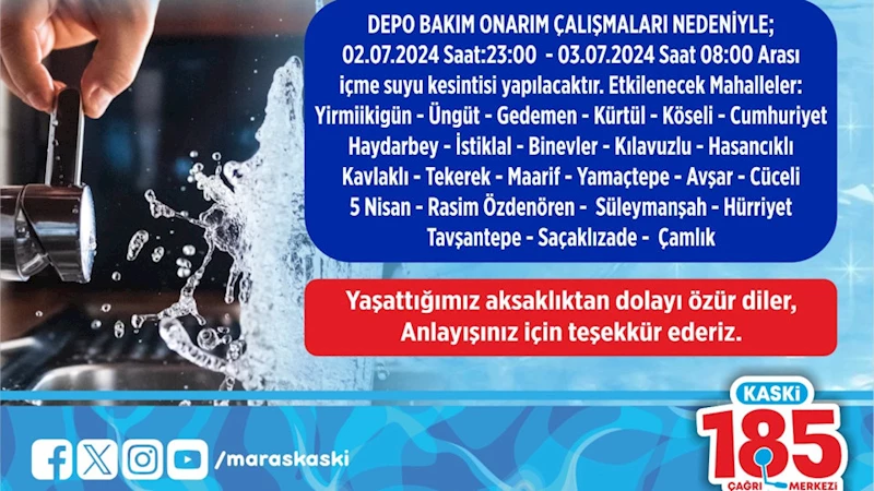 Onikişubat’ta 24 Mahallede Su Kesintisi Uyarısı!