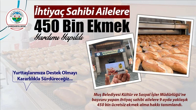 İHTİYAÇ SAHİBİ AİLELERE YAKLAŞIK 450 BİN EKMEK YARDIMI YAPILDI.