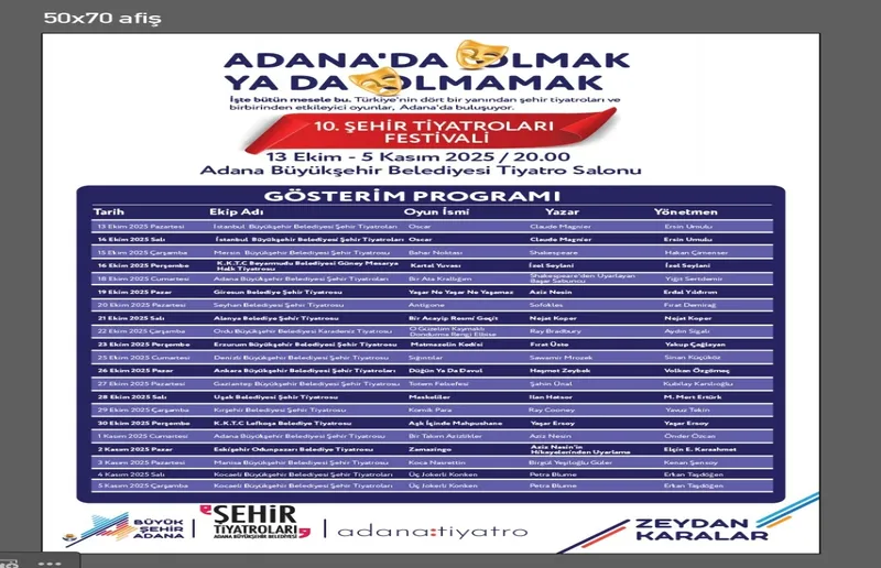 10. Şehir Tiyatroları Festivali 19 Tiyatro ile Adana