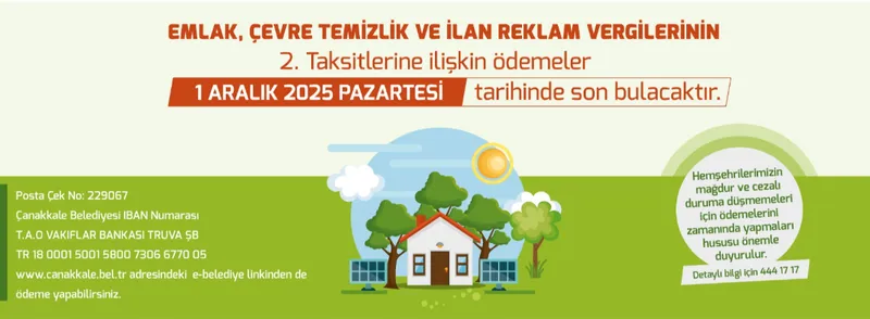 Çanakkale Belediyesi Vergi Taksit Ödemeleri İçin Son Tarih 1 Aralık