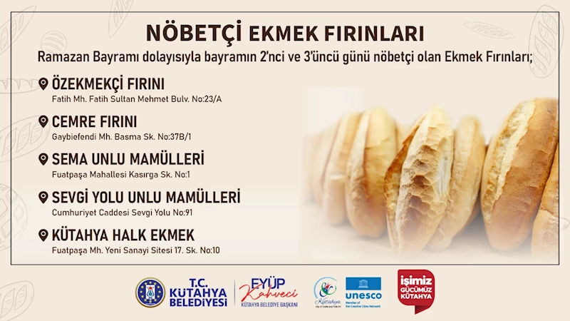 RAMAZAN BAYRAMI İÇİN NÖBETÇİ EKMEK FIRINLARI DÜZENLEMESİ
