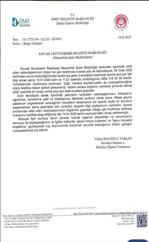 İZMİT BELEDİYESİ, BÜYÜKŞEHİR’İ UYARDI