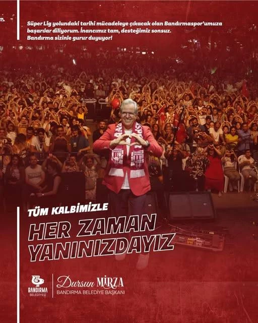 Bandırmaspor’umuzun Süper Lig yolculuğunda sahaya yüreğini koyacak her bir oyuncumuza, teknik heyetimize ve yönetimimize başarılar diliyorum.