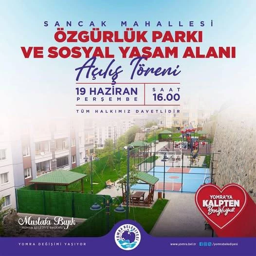 ÖZGÜRLÜK PARKI VE SOSYAL YAŞAM ALANIMIZIN AÇILIŞINA TÜM HEMŞEHRİLERİMİZ DAVETLİDİR