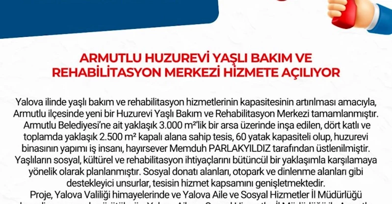 Armutlu Huzurevi Yaşlı Bakım ve Rehabilitasyon Merkezi Hakkına.