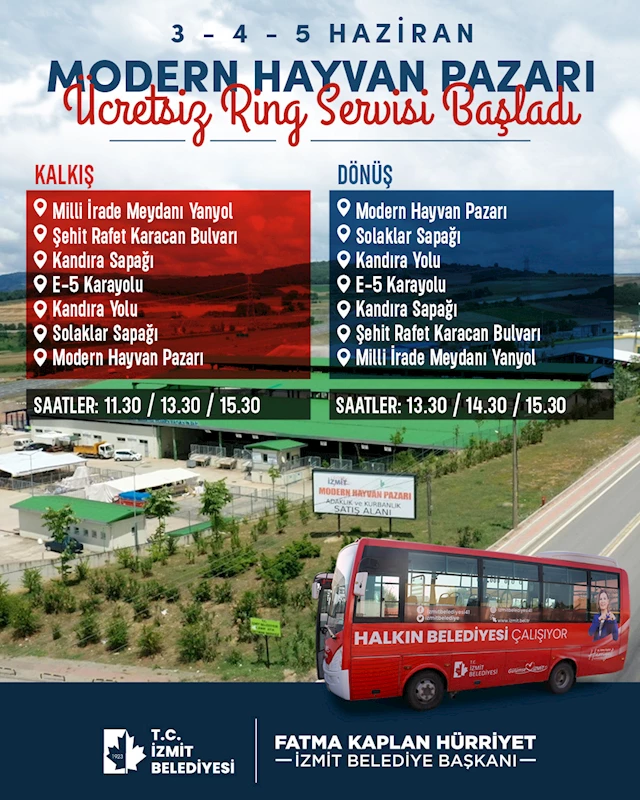 İZMİT BELEDİYESİNDEN KURBAN PAZARI’NA ÜCRETSİZ ULAŞIM DESTEĞİ BAŞLIYOR