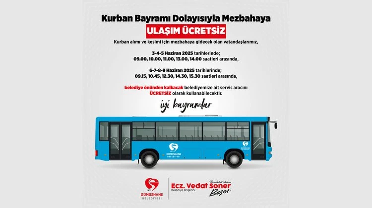 KURBAN BAYRAMI SÜRESİNCE BELEDİYEMİZ TOPLU TAŞIMA ARAÇLARININ ÜCRETSİZ OLACAĞINI DUYURDU