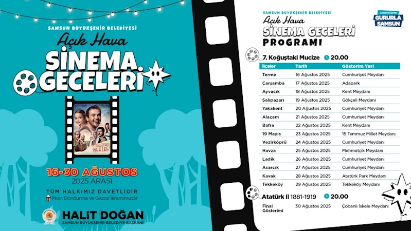 BÜYÜKŞEHİR’DEN İLÇELERDE AÇIK HAVA SİNEMA GECELERİ