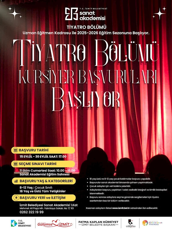 İZMİT BELEDİYESİ SANAT AKADEMİSİ’NDE TİYATRO HEYECANI BAŞLIYOR